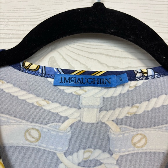 J. McLaughlin Catalina Cloth Navy Blue Gold Chain Blouse Size Small - Picture 2 of 5